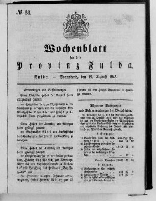 Nr. 33, Ausgabe vom 19. August 1843