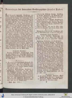 Genealogie des souverainen Großherzoglichen Hauses Baden.