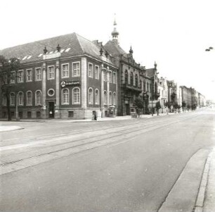Cottbus. Verwaltungsgebäude (Arbeitsamt), Rudolf-Breitscheid-Straße 12 u. Kreisstände-Haus (Arbeitsamt), Bahnhofstraße 24, 1891 (Arbeitsamt). Eckansicht von Nordwest