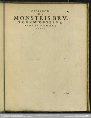 De Monstris Brutorum Observationes Memorabilis