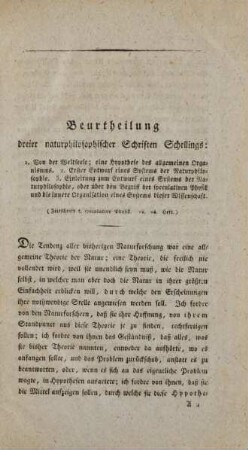 Beurtheilung dreier naturphilosophischer Schriften Schellings