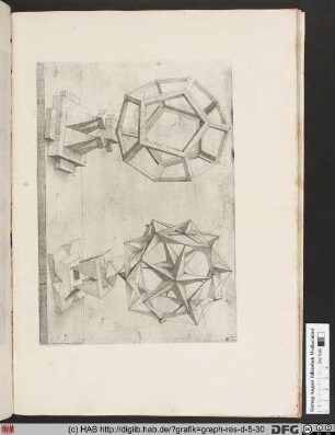Geometrische Perspektivkonstruktion zweier Dodekaeder.