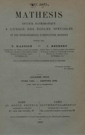 TOME VIII.-JANVIER 1898.