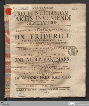 Meditationes De Regulis Quibusdam Artis Inveniendi Generalibus