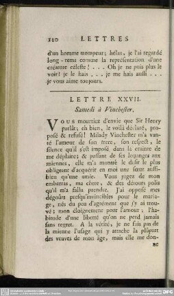 Lettre XXVII. Samedi à Vinchester