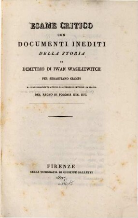 Esame critico con documenti inediti della storia di Demetrio di Iwan Wasiliewitch