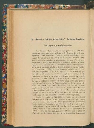 El "Derecho Público Eclesiástico" de Vélez Sarsfield : Su origen y su verdadero valor