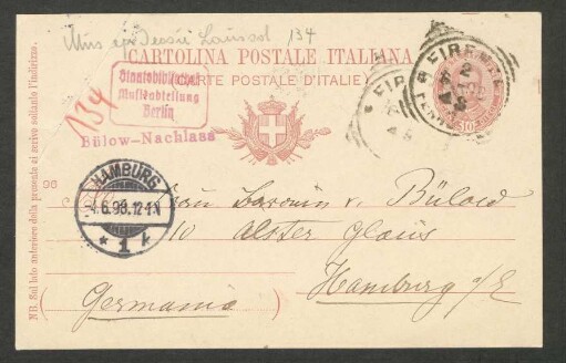Postkarte an Marie von Bülow : 02.06.1898
