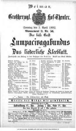 Der böse Geist Lumpacivagabundus oder Das liederliche Kleeblatt