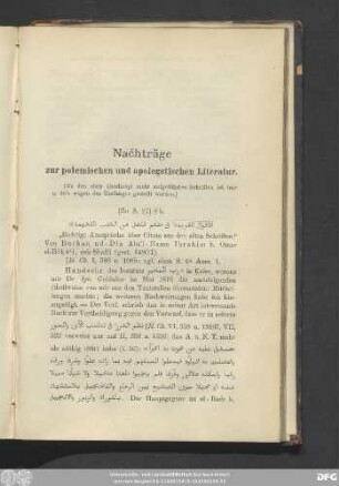 Nachträge zur polemischen und apologetischen Literatur.