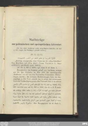 Nachträge zur polemischen und apologetischen Literatur.