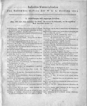 Monatsregister November 1803.