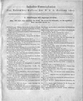 Monatsregister November 1803.