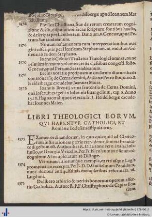 Libri Theologici Eorvm, Qvi Habentvr Catholici, Et Romanae Ecclesiae adstipulantur.