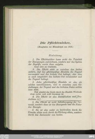 Die Pflichtenlehre. (Hauptsätze des Manuskripts von 1816.)