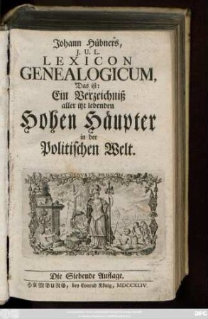 Johann Hübners, J. U. L. Lexicon Genealogicum, Das ist: Ein Verzeichniß aller itzt lebenden Hohen Häupter in der Politischen Welt