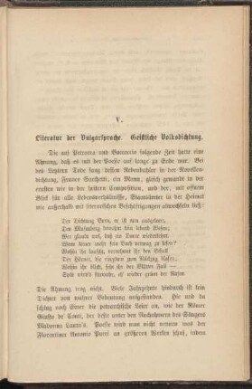V. Literatur der Vulgarsprache. Geistliche Volksdichtung.