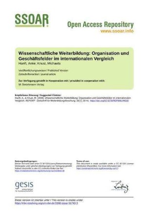 Wissenschaftliche Weiterbildung: Organisation und Geschäftsfelder im internationalen Vergleich