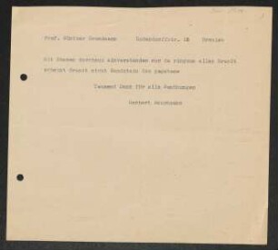 Brief von Gerhart Hauptmann an Günther Grundmann