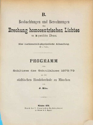 Beobachtungen und Berechnungen über Brechung homocentrischen Lichtes an n parallelen Ebenen