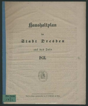 1851: Haushaltsplan der Stadt Dresden