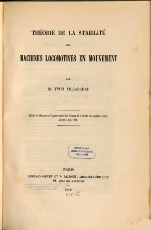 Théorie de la stabilité des machines locomotives en mouvement