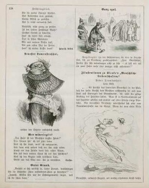"Neuester Damenstrohhut" "Ganz egal" "Illustrationen zu Klenke's 'Menschliche Leidenschaften'"