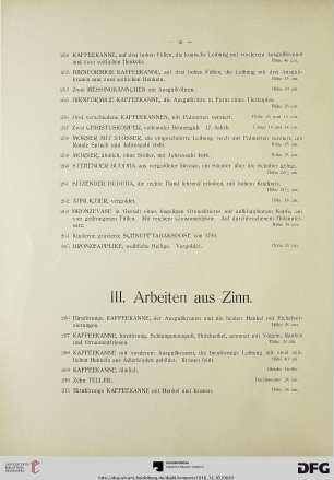 III. Arbeiten aus Zinn (Nr. 266-295)