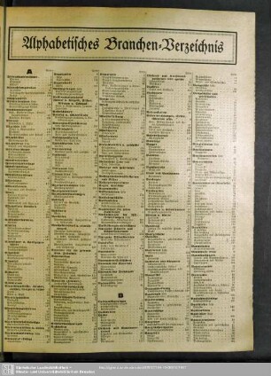 Alphabetisches Branchen-Verzeichnis