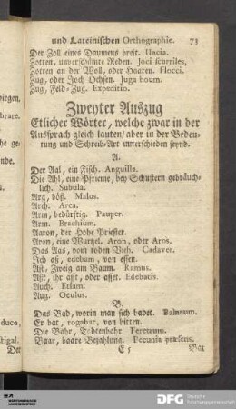 Zweyter Auszug. Etliche Wörter, welche zwar in der Aussprach gleich lauten.