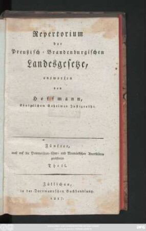 Theil 5: ... auch auf die Pommerschen-Chur und Neumärkschen Amtsblätter gerichteter Theil