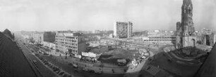 Panorama, Blick über den Breitscheidplatz mit Ruine der Kaiser-Wilhelm-Gedächtniskirche, Wiederaufbaugebiet "Rund um den Zoo", (City-West). Berlin-Charlottenburg, Breitscheidplatz