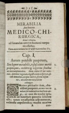 Cap. I. Aurum potabile pauperum