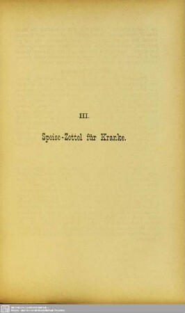 III. Speise-Zettel für Kranke