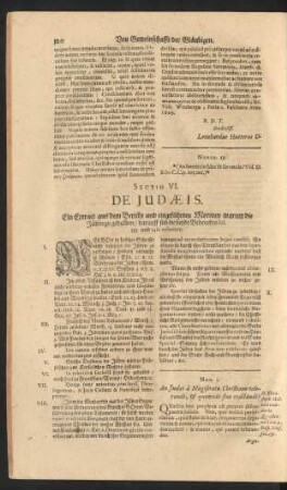 Sectio VI. De Judaeis.