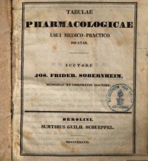Tabulae pharmacologicae usui medico-practico dicatae