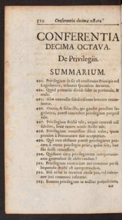 Conferentia Decima Octava. De Privilegiis
