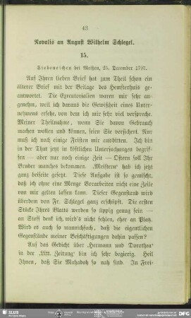 Novalis an August Wilhelm von Schlegel, Siebeneichen , 25.12.1797