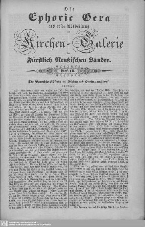 Die Parochie Köstritz mit Gleina und Hartmannsdorf (Beschluß), Die Parochie Dürrenebersdorf, Weisig, Die Parochie Frankenthal : 16. Lieferung