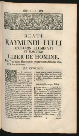 Beati Raymundi Lulli Doctoris Illuminati Et Martyris Liber De Homine