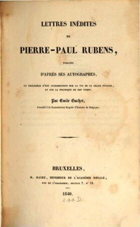 Lettres inédites de Pierre Paul Rubens