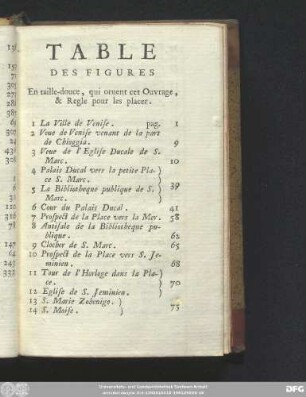 Table Des Figures En taille-douce, qui ornent cet Ouvrage, & Regle pour les placer.
