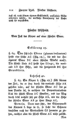 Fünfter Abschnitt. Vom Fall der Körper auf einer schiefen Ebene