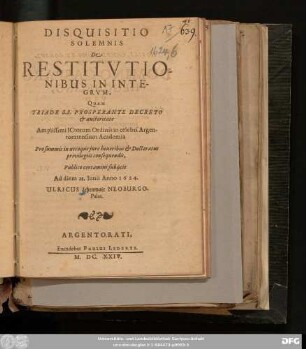 Disquisitio Solemnis De Restitutionibus In Integrum
