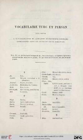 Vocabulaire turc et persan