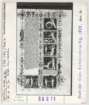 Wien, Nationalbibliothek: Cod. 1191, fol. 4, Schöpfungsgeschichte, Mitte 14. Jhd.