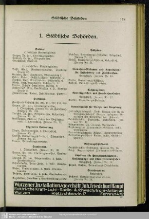1. Behördenverzeichnis : Städtische Behörden