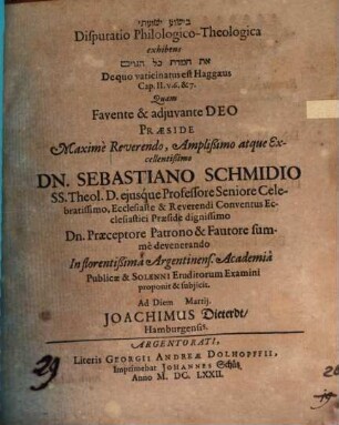 Disp. ... exhibens ... desiderium gentium, de quo vaticinatus est Haggaeus II,6.7
