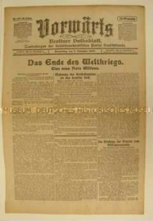 Zentralorgan der SPD "Vorwärts" zu den Verhandlungen über die Beendigung des Krieges