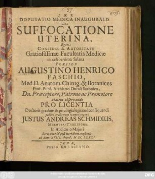 Disputatio Medica Inauguralis De Suffocatione Uterina